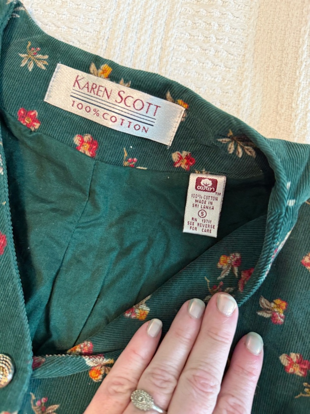 Vntg. 90s Karen Scott Green Floral Button Front Vest Cotton Size S - Picture 2 of 7